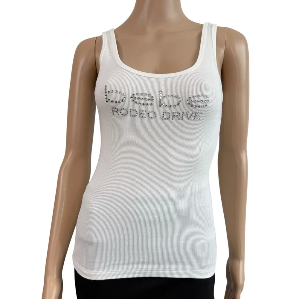 Bebe Logo Rodeo Drive White Tank Top Size M - Picture 1 of 14